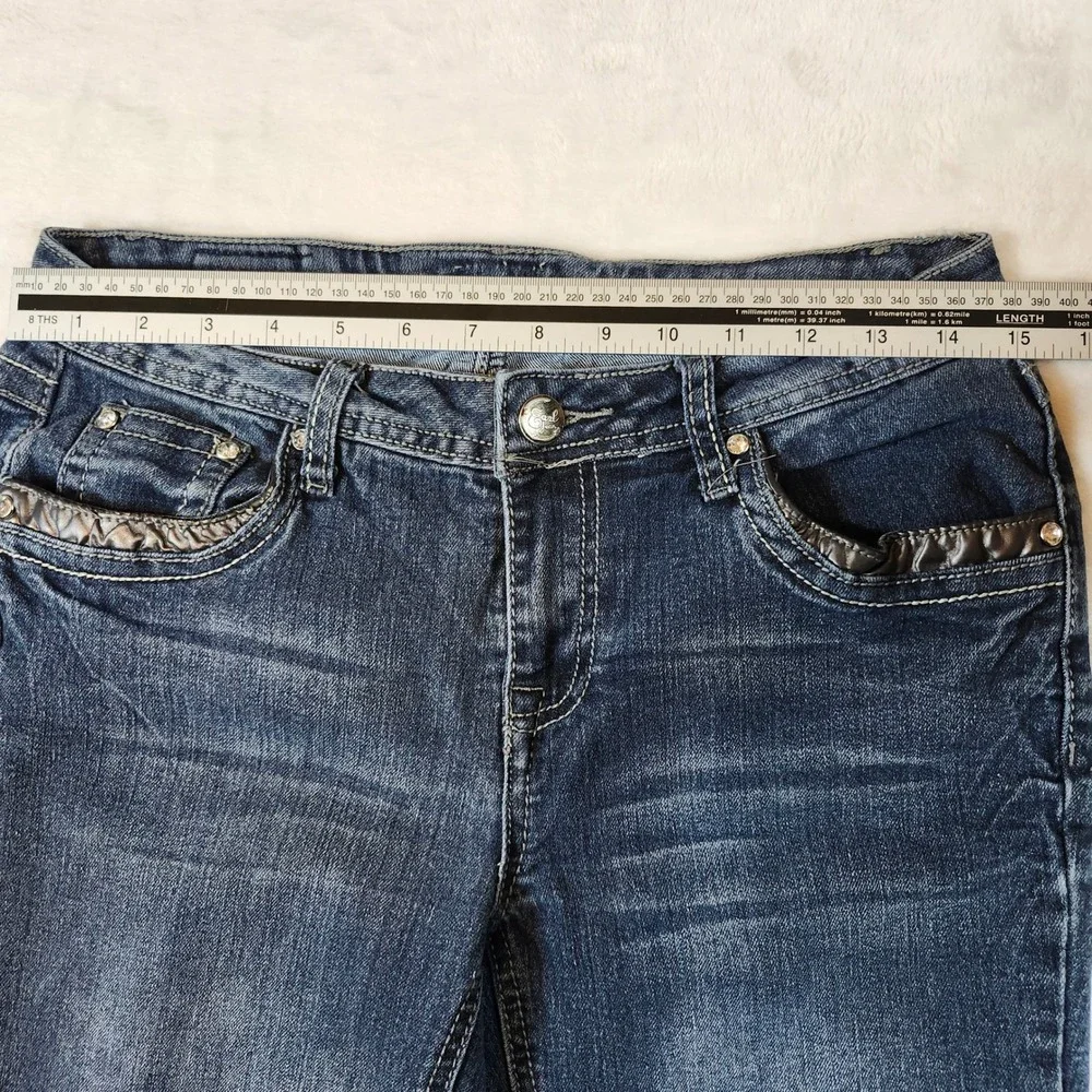 Earl Jeans Bootcut Women 30 Blue Good Rhinestone Embellished Y2K Dark Wash Denim